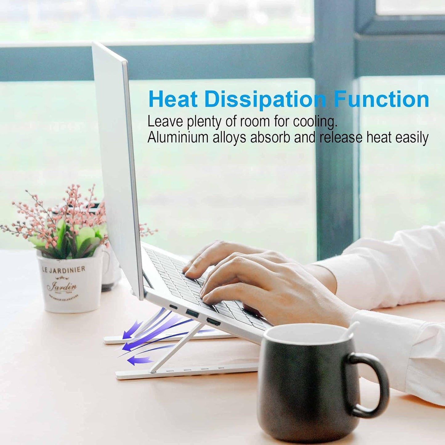 Laptop Stand for Desk, Adjustable Portable Laptop Riser, Aluminum Foldable Ergonomic Computer Stand, Ventilated Cooling Laptop Holder for 9-15.6’’ Laptops Tablet, Silver