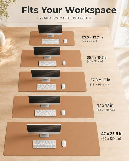Dual-Sided Desk Pad - Leather Desk Mat, Natural Cork Desk Pad Protector, Large Mouse Pad for Desk, Waterproof Desk Blotter Pad, Desk Writing Pad for Office Work/Home, Apricot(25.6"X13.7")