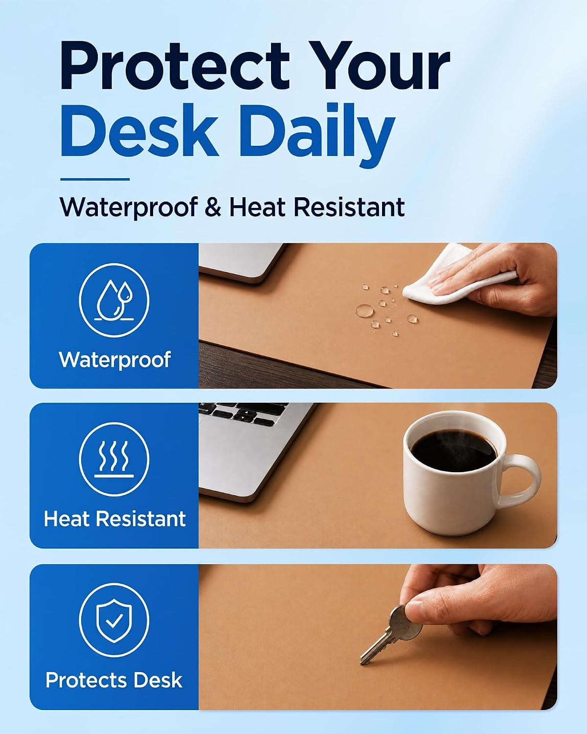 Dual-Sided Desk Pad - Leather Desk Mat, Natural Cork Desk Pad Protector, Large Mouse Pad for Desk, Waterproof Desk Blotter Pad, Desk Writing Pad for Office Work/Home, Apricot(25.6"X13.7")