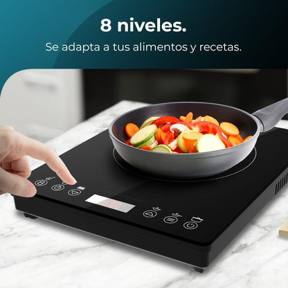 Cecotec Placa De Inducción Portátil 1 Fuego Full Magma Slim. 2000W De Potencia En 8 Niveles, Diseño En Cristal De Alta Resistencia, Display Táctil, Temporizador, Fácil Limpieza