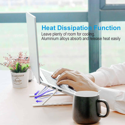 Laptop Stand for Desk, Adjustable Portable Laptop Riser, Aluminum Foldable Ergonomic Computer Stand, Ventilated Cooling Laptop Holder for 9-15.6’’ Laptops Tablet, Silver