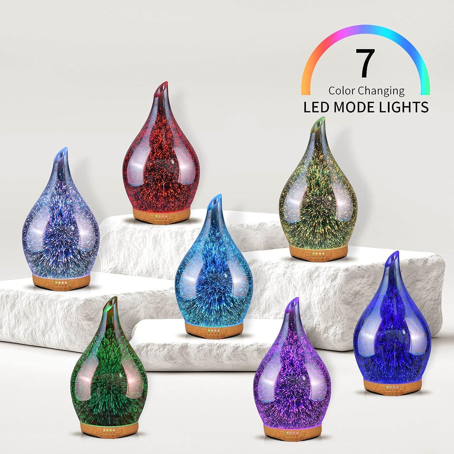 280Ml Essential Oil Diffuser Hand-Blown Glass with Remote, Aromatherapy Unltrasonic Cool Mist Deffuser, 7 Color Changing, Waterless Shut-Off, Timer Function for Home Office(Silver)
