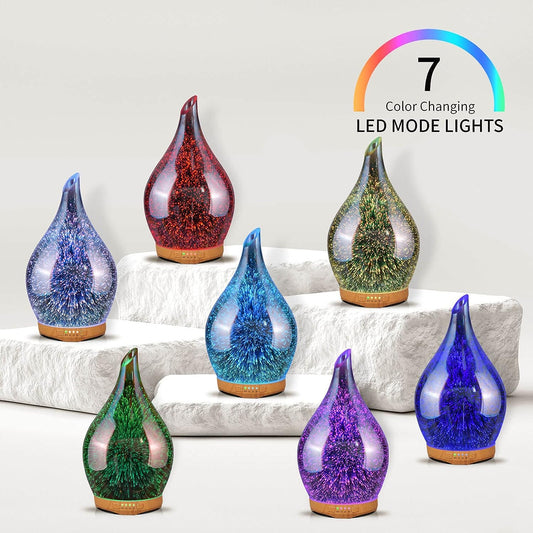 280Ml Essential Oil Diffuser Hand-Blown Glass with Remote, Aromatherapy Unltrasonic Cool Mist Deffuser, 7 Color Changing, Waterless Shut-Off, Timer Function for Home Office(Silver)