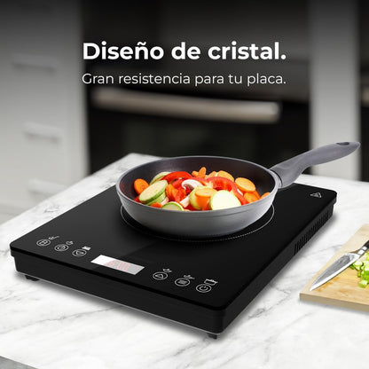 Cecotec Placa De Inducción Portátil 1 Fuego Full Magma Slim. 2000W De Potencia En 8 Niveles, Diseño En Cristal De Alta Resistencia, Display Táctil, Temporizador, Fácil Limpieza