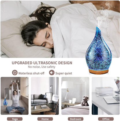 280Ml Essential Oil Diffuser Hand-Blown Glass with Remote, Aromatherapy Unltrasonic Cool Mist Deffuser, 7 Color Changing, Waterless Shut-Off, Timer Function for Home Office(Silver)