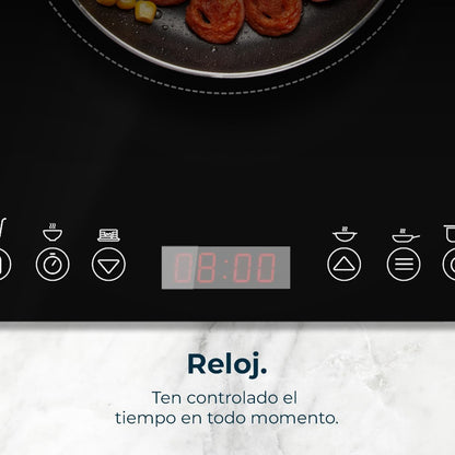 Cecotec Placa De Inducción Portátil 1 Fuego Full Magma Slim. 2000W De Potencia En 8 Niveles, Diseño En Cristal De Alta Resistencia, Display Táctil, Temporizador, Fácil Limpieza