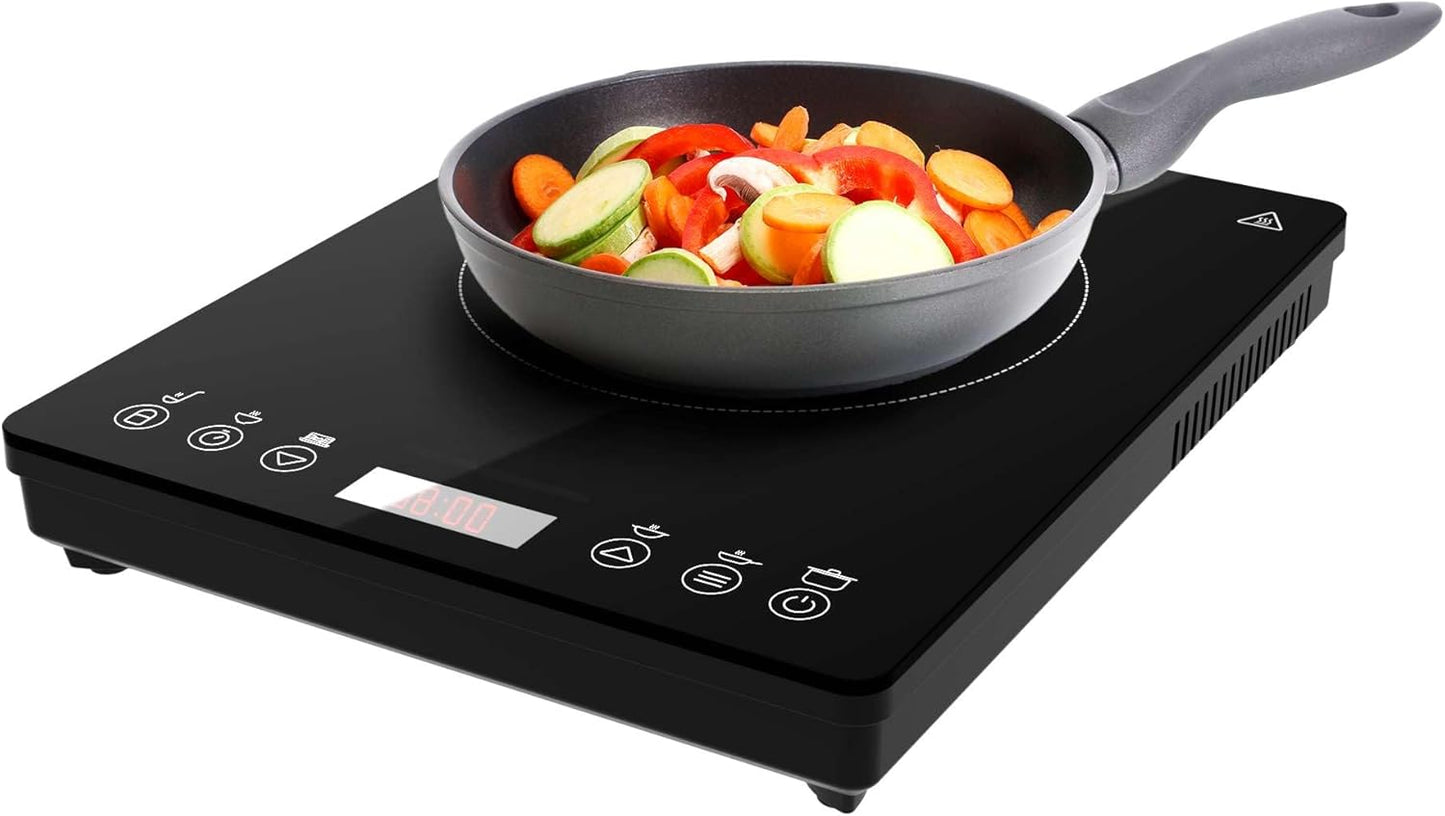 Cecotec Placa De Inducción Portátil 1 Fuego Full Magma Slim. 2000W De Potencia En 8 Niveles, Diseño En Cristal De Alta Resistencia, Display Táctil, Temporizador, Fácil Limpieza